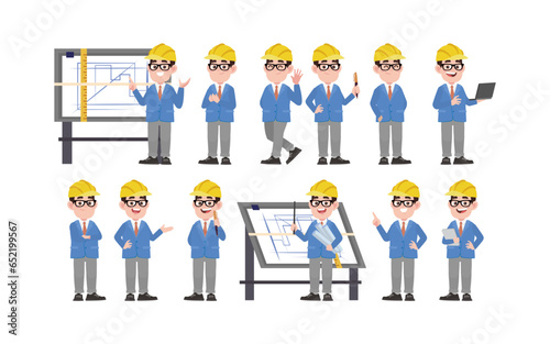 Set of engineer with different poses