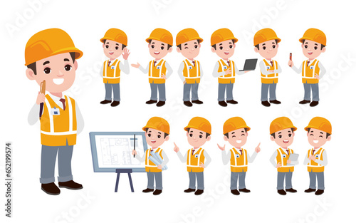 Set of engineer with different poses