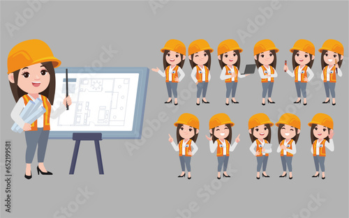 Set of engineer with different poses