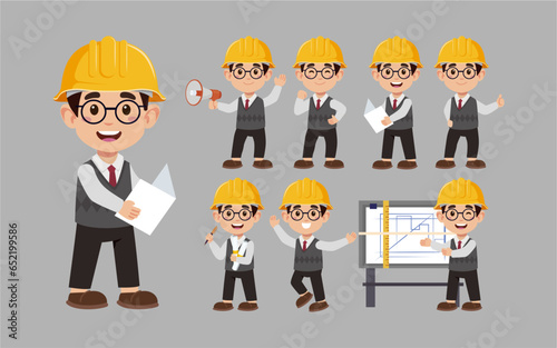 Set of engineer with different poses