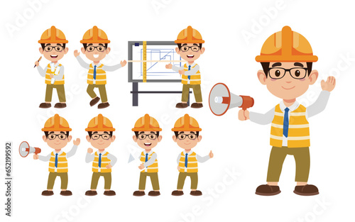 Set of engineer with different poses