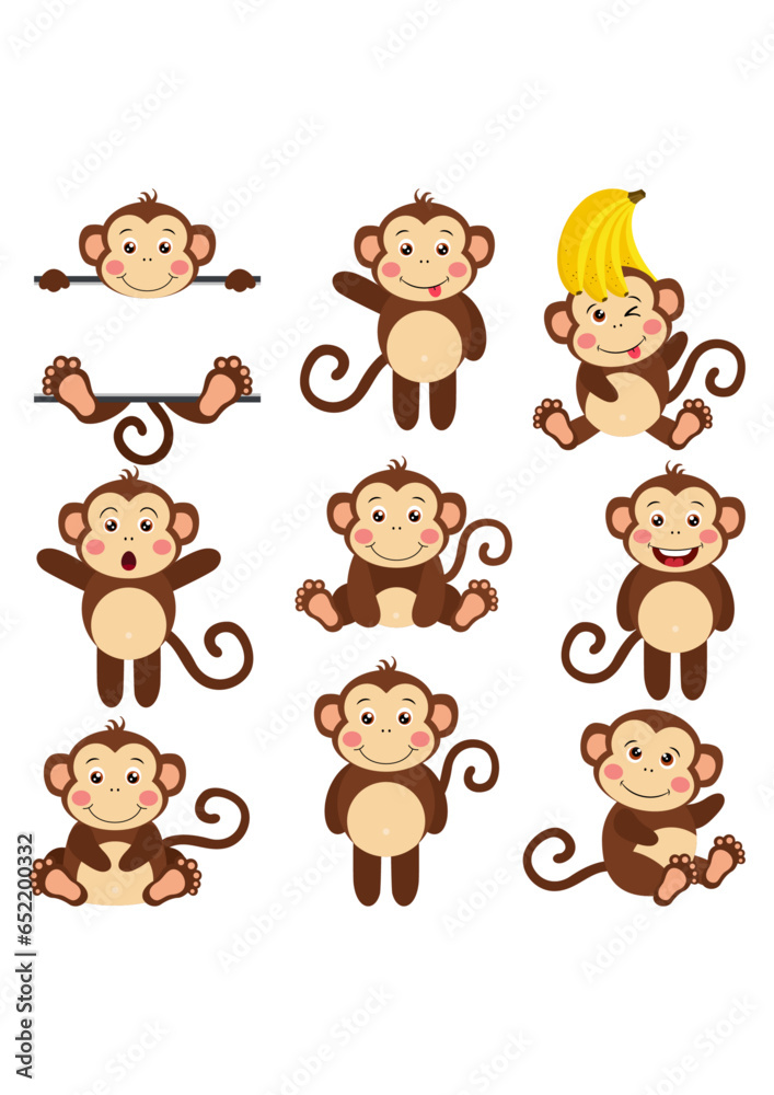 Set of cute happy monkey Set of cute happy monkey