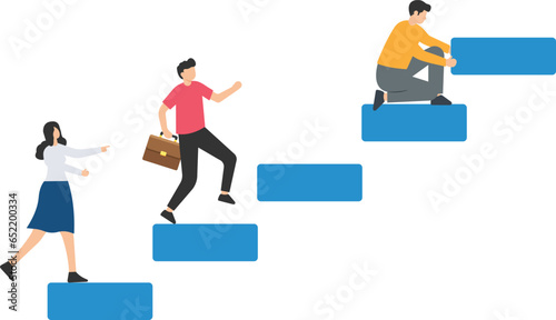 Leader to guide team to achieve success, Manager to develop career path or improvement plan, Growth or progress, Draw stair with pencil, Lead team to achieve target