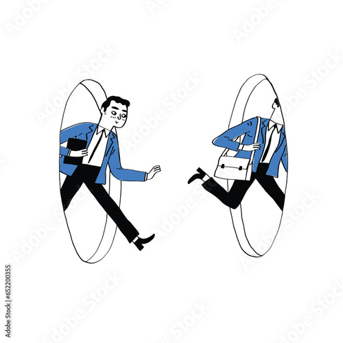 Businessman running through a tunnel