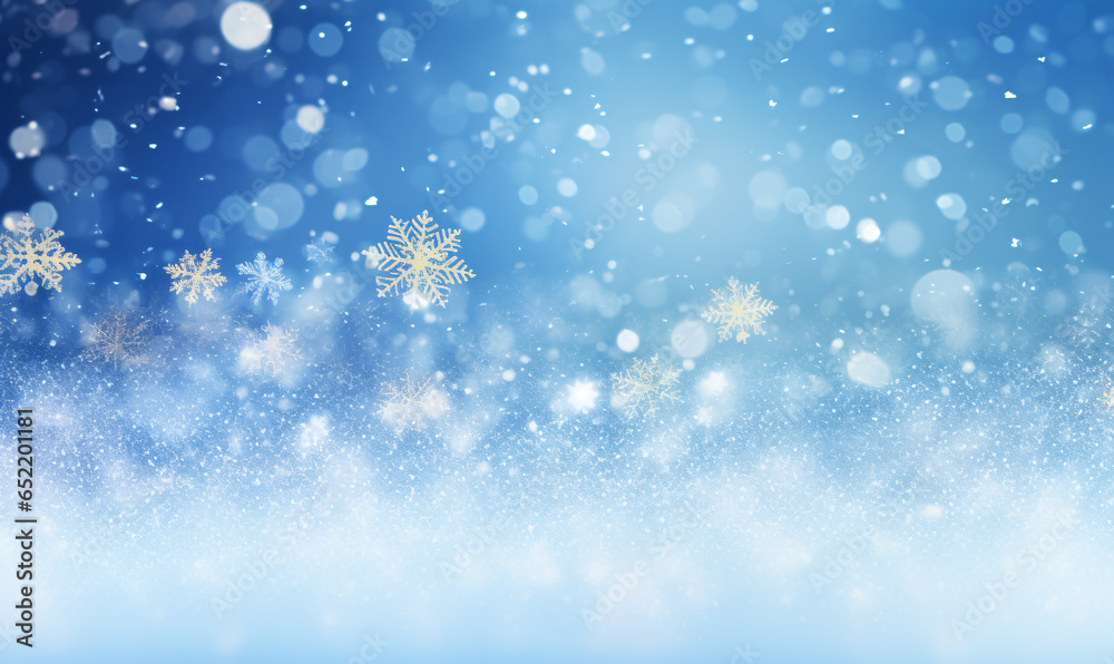 Christmas background with snowflakes with white and blue sky. Generative Ai