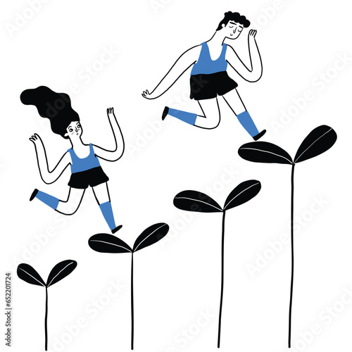 A cute line drawing of a runner who likes exercise and loves the environment. Hand drawn illustration line art doodle style.
