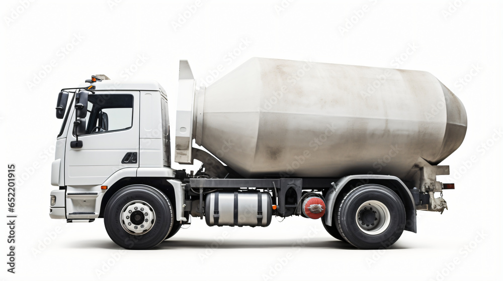 White cement truck with white background - obrazy, fototapety, plakaty 