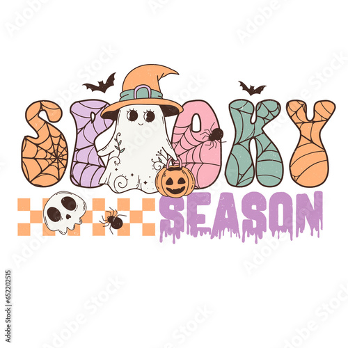 Halloween Funny T-shirt design with a spooky ghosts  pumpkins  bats on transparent background