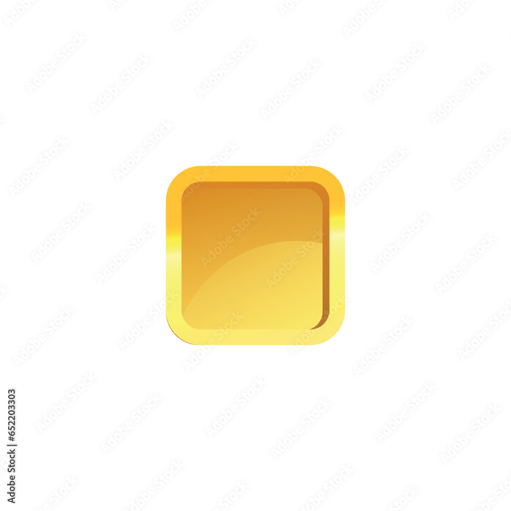 Medal template receiving game achievement, vector square golden award badge, metal button for user interface element