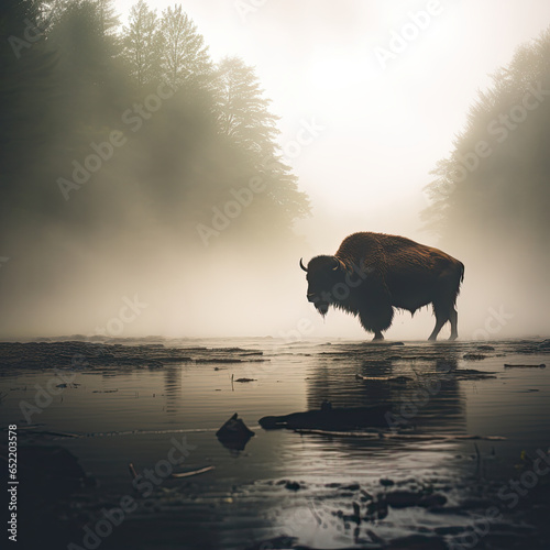 Majestic Bison Emerging from the Fog.