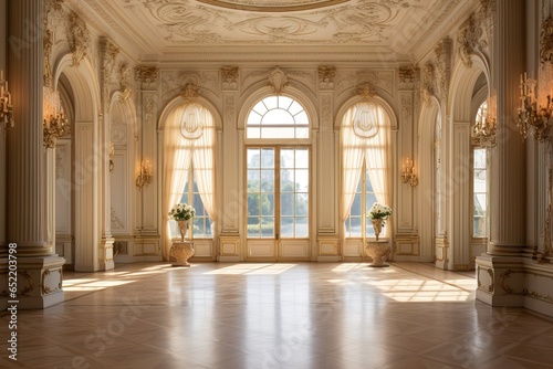 Gorgeous Ballroom with Arched Windows and Chandeliers © CreativeChaos