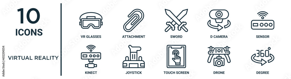 Vecteur Stock virtual reality outline icon set such as thin line vr ...