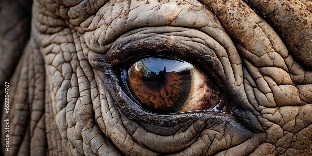 Eye of a rhino, close-up, pupil - obrazy, fototapety, plakaty 