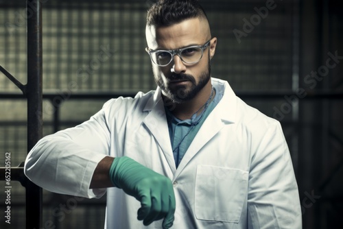 Portrait confident mature man male student scientist professional specialist working test sample innovation. Scientific research technology laboratory medicine tube chemistry biochemistry experiment