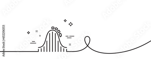 Roller coaster line icon. Continuous one line with curl. Amusement park sign. Carousels symbol. Roller coaster single outline ribbon. Loop curve pattern. Vector