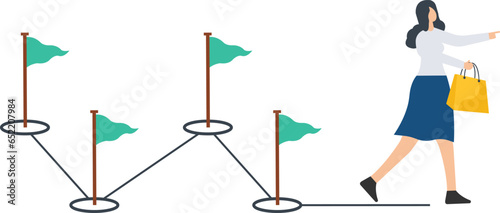 Customer journey, Advertising and marketing analysis from search until purchasing or buy, consumer or user experience, Walking with purchased shopping bags

