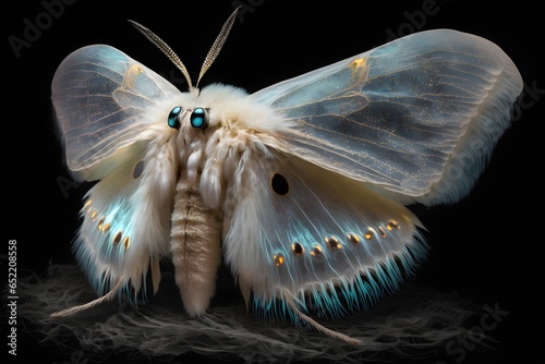 an atlas albino mountain moth made of opal fur and glass highlydetailed glowing studio lighting UHD render 