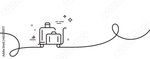 Luggage trolley line icon. Continuous one line with curl. Suitcase bag sign. Baggage claim symbol. Luggage trolley single outline ribbon. Loop curve pattern. Vector