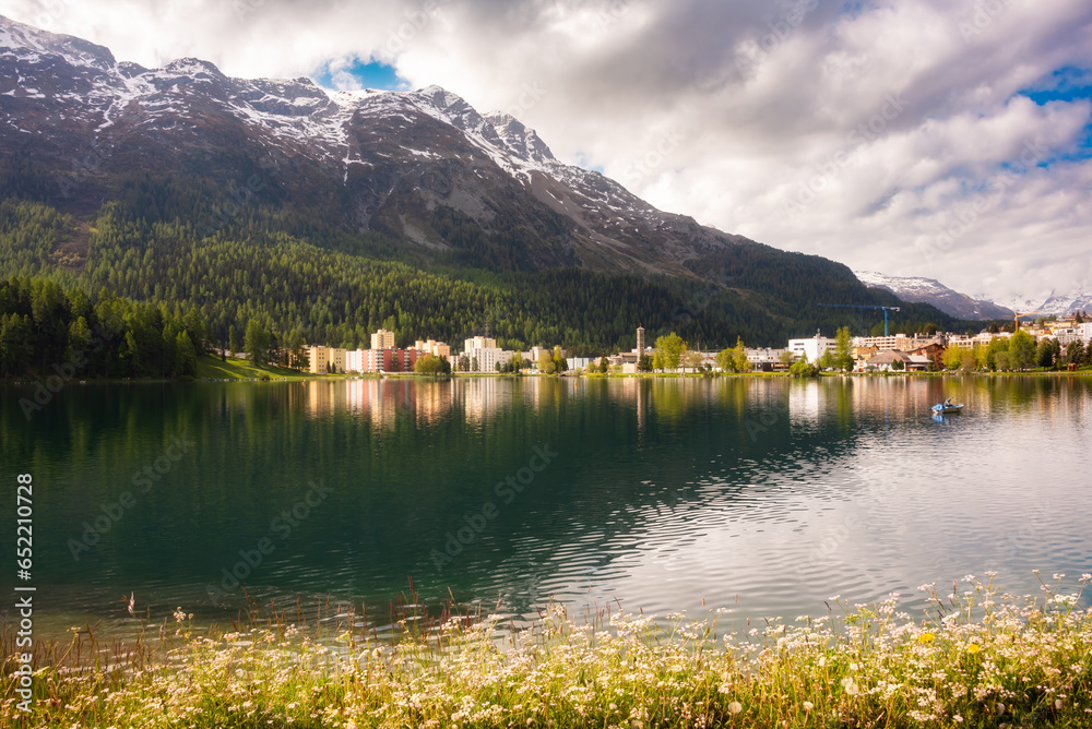 Saint Moritz lake in Switzerland in summer
