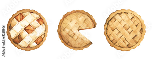 Watercolor painting of dessert pie set. Delectable dessert illustrations for all your design needs.