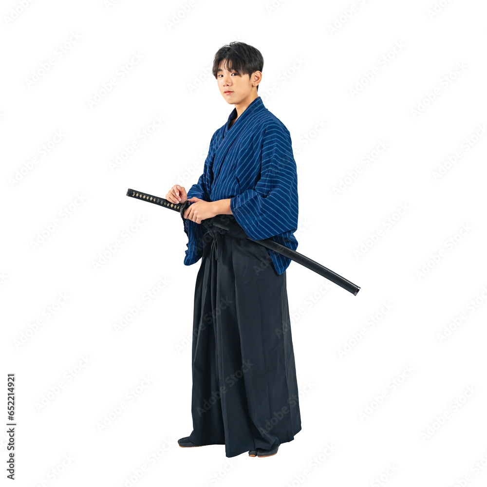 刀を差した少年　サムライ　武道　背景透過切り抜きPNG