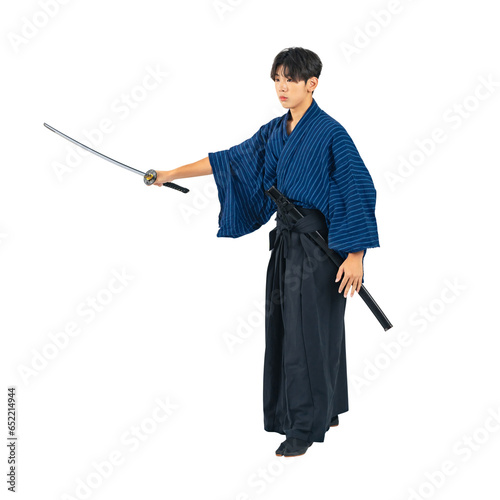 刀を構える少年 サムライ 武道 背景透過切り抜きPNG