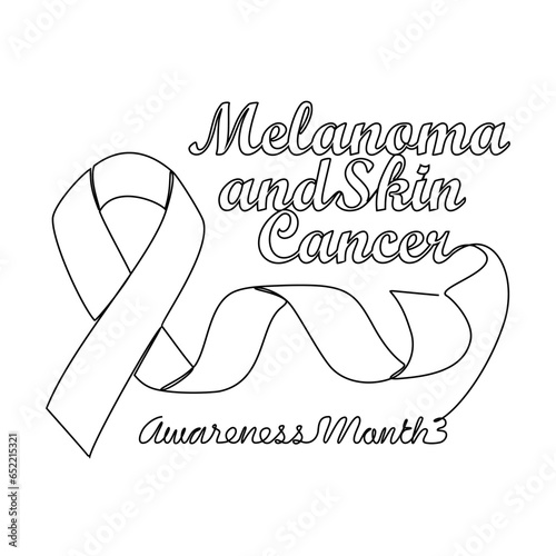 One continuous line drawing of melanoma and skin cancer awareness month with white background. Awareness ribbon design in simple linear style. healthcare and medical design concept vector illustration