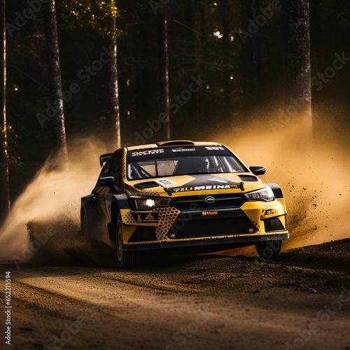 rally racing car is racing on dirt road, ai generative photo