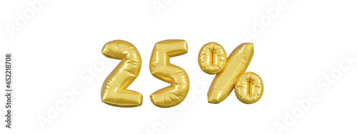 Gold balloons business header. 25 percent advertising symbol letter 3d vector.