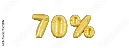Gold balloons business header. 70 percent advertising symbol letter 3d vector.