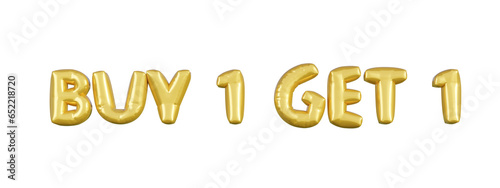 Gold balloons business header. Buy 1 get 1 advertising symbol letter 3d vector.