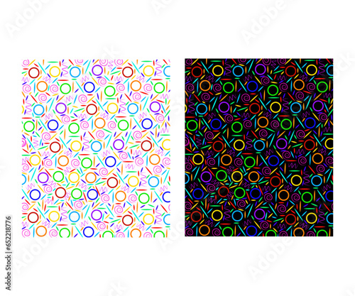 Fun colorful abstract line doodle shape background. Creative minimalist style art symbol set for children or party celebration with modern shapes. Simple upbeat drawing scribble decoration.