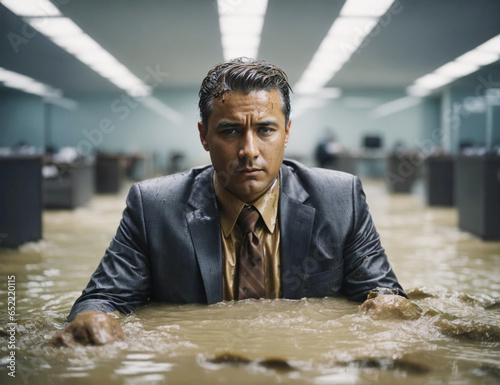 businessman drowning in office flood