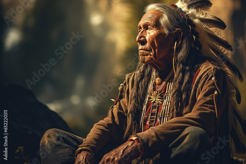 Tela Old native american indian, nature background