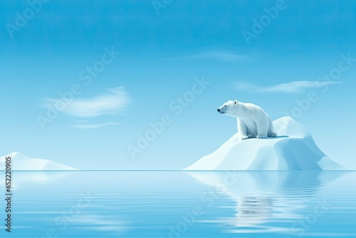 Lonely polar bear standing on an ice floe with blue colors. Generative AI