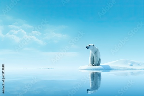 Lonely polar bear standing on an ice floe with blue colors. Generative AI