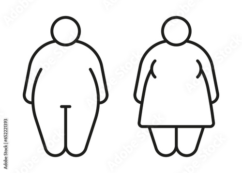 Obese body of man and woman obese fat line icon. Fat figure and big size. Risk diabetes people. Vector illustration