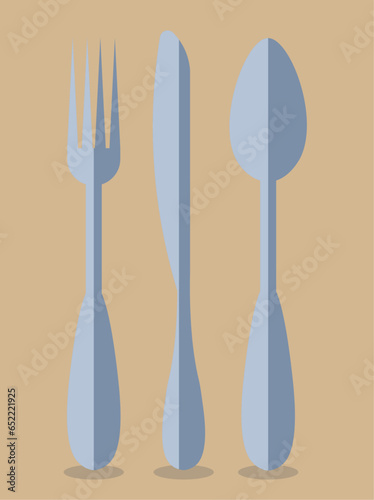 Vector vector cutlery set isolated on orange background knife fork spoon flat vector illustration