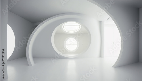 Futuristic white cosmic interior capsule hotel