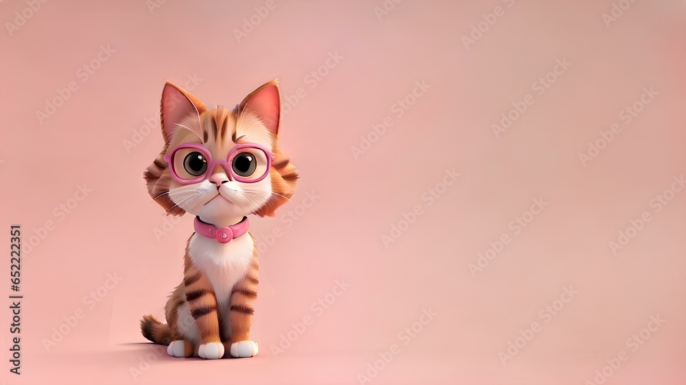 cute cat wearing glasses on pink background. good for banners, product ads, social media ads related to cats with blank sides