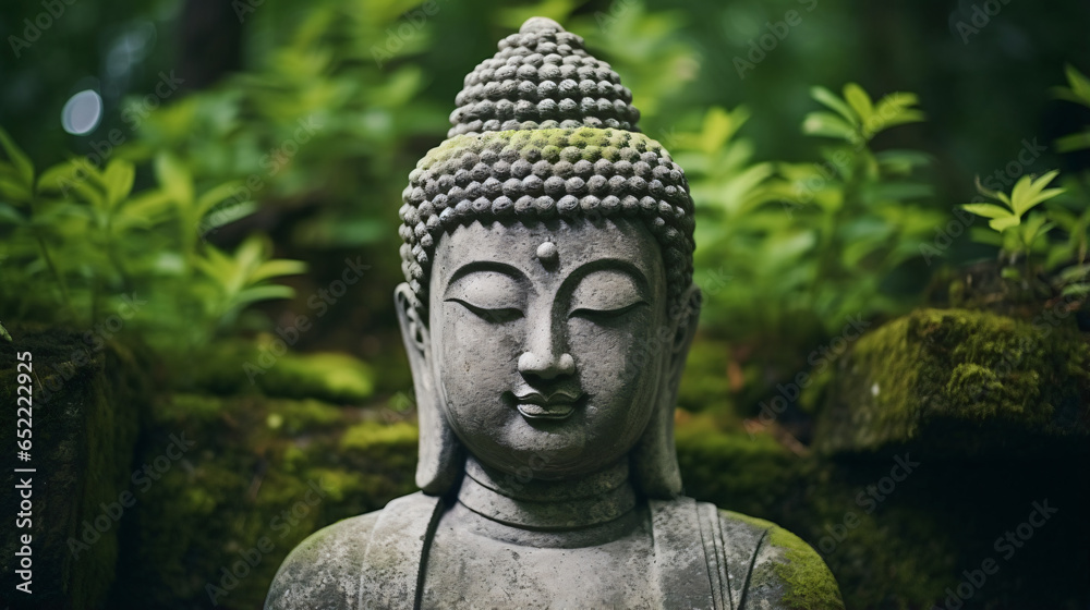 Grey stone statue head face of Buddha