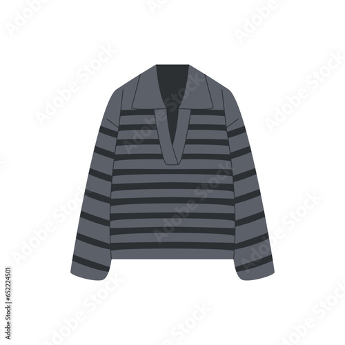 Women knitted sweater. Warm winter jumper cartoon style, fashion clothes for cold weather, cozy knitwear wardrobe element. Vector illustration