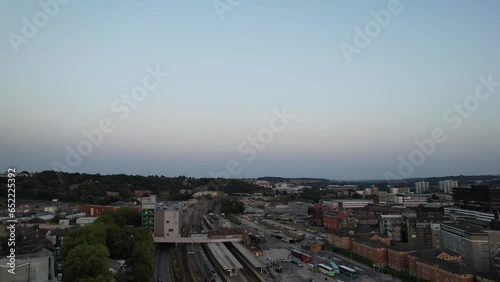 High Angle View of South East Downtown and Central Luton City and Commercial District After Sunset and During Night. The Image Was Captured With Drone's Camera on September 5th, 2023 photo