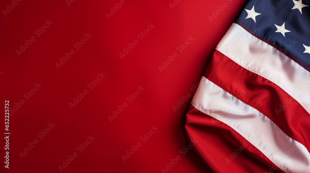 Amercian flag isolated on red background copy spacing banner. Veterans Day, Memorial Day, Independence Day, Patriot Day - obrazy, fototapety, plakaty 