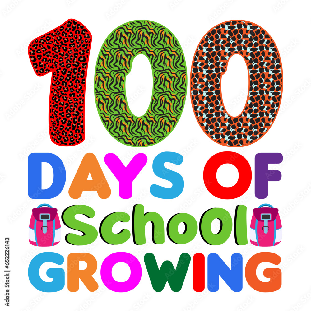 100 days of school growing. 100 days school T-shirt design. 100 days of school growing. 100 days school T-shirt design.