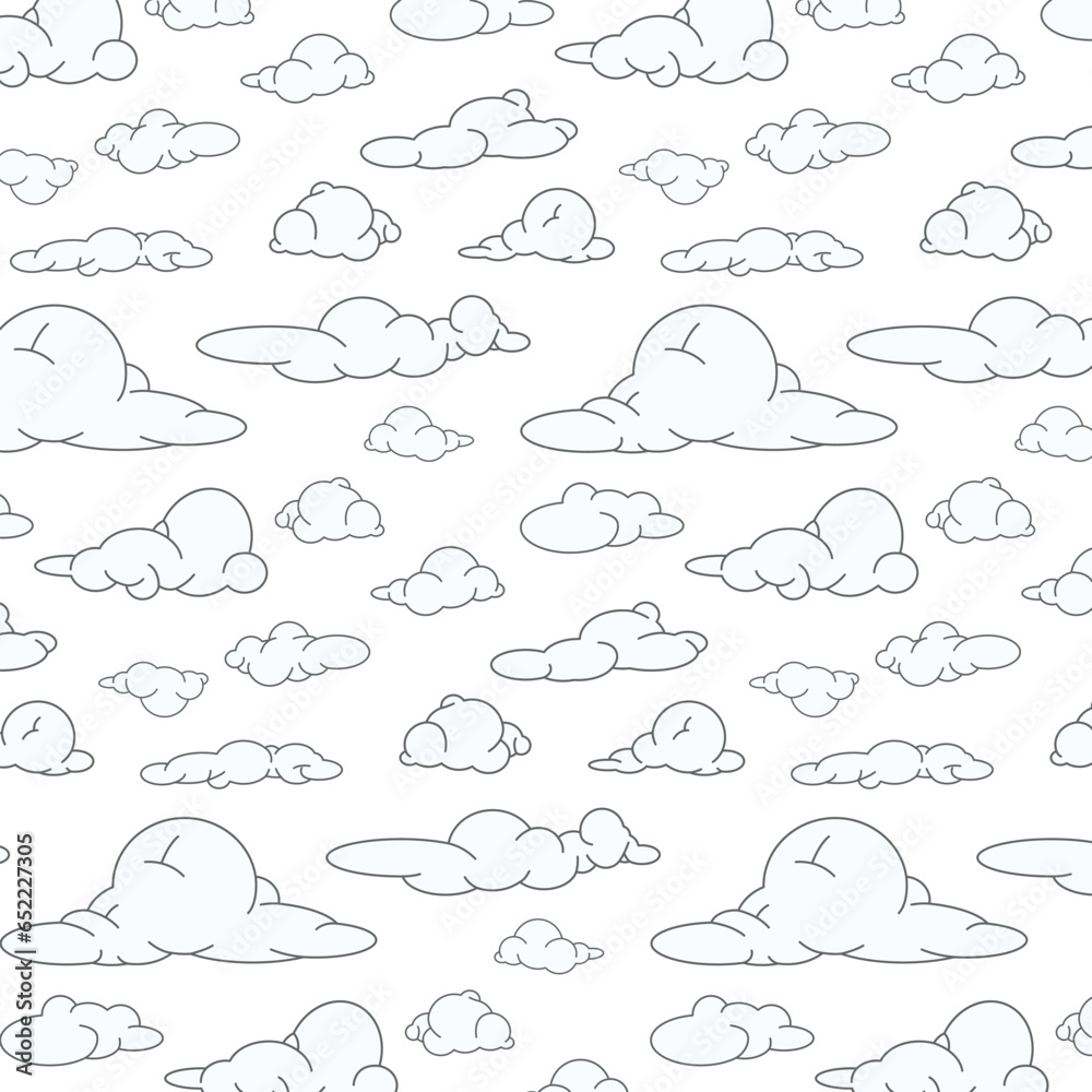Fototapeta premium White clouds pattern with black line on transparent background vector graphics, design elements for packaging and textile design, nature elements