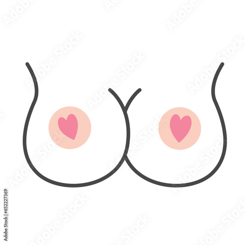 Large female breast icon, line on transparent background, vector illustration