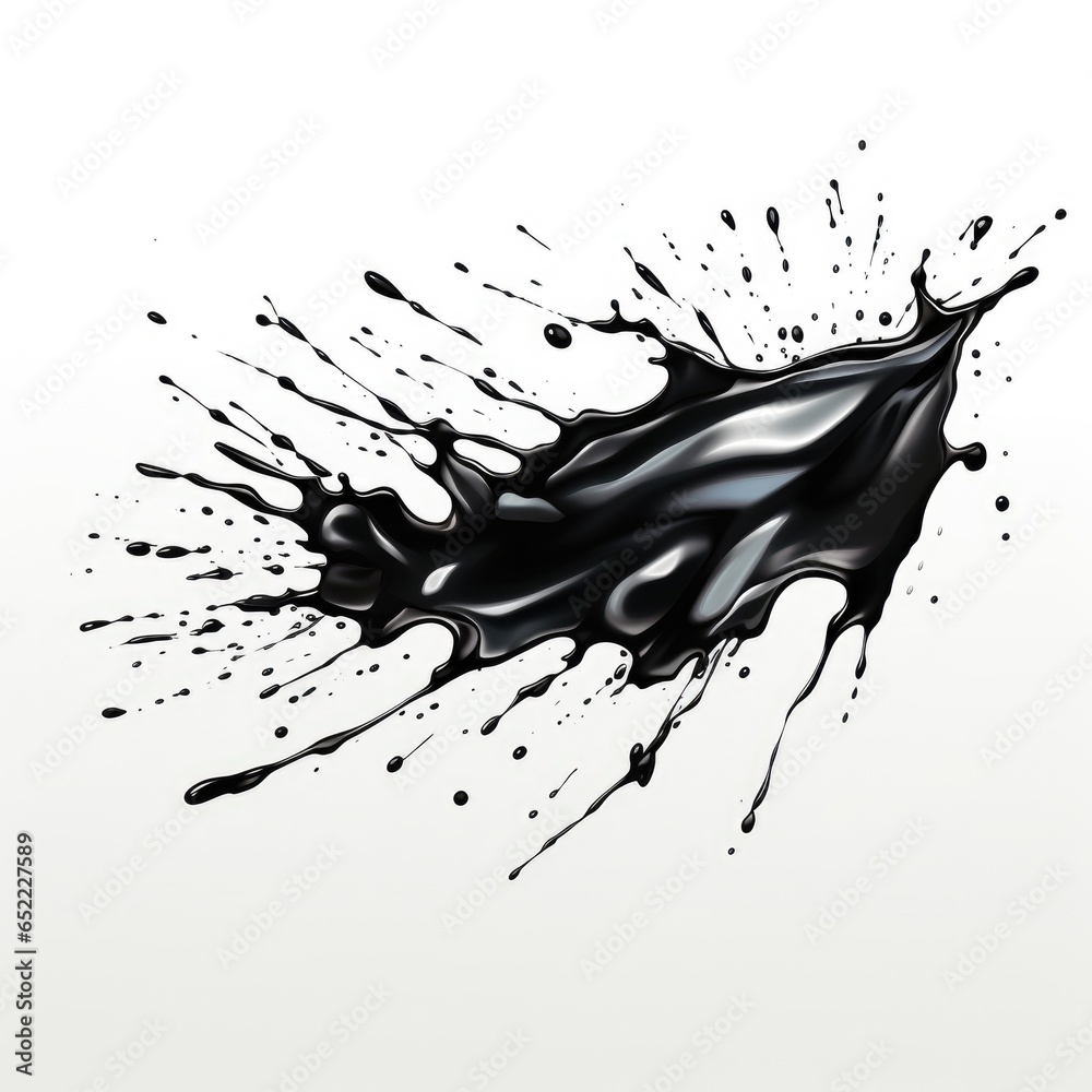 Drops of black paint isolated on white background. Ink splashes and blot close-up. Drops of black paint isolated on white background. Ink splashes and blot close-up.