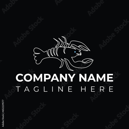 The new logo for a fish farm is the Lobster, Salmon Silhouette Icon on a Black Background. Vector.