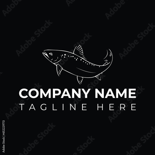 The new logo for a fish farm is the Lobster, Salmon Silhouette Icon on a Black Background. Vector. photo